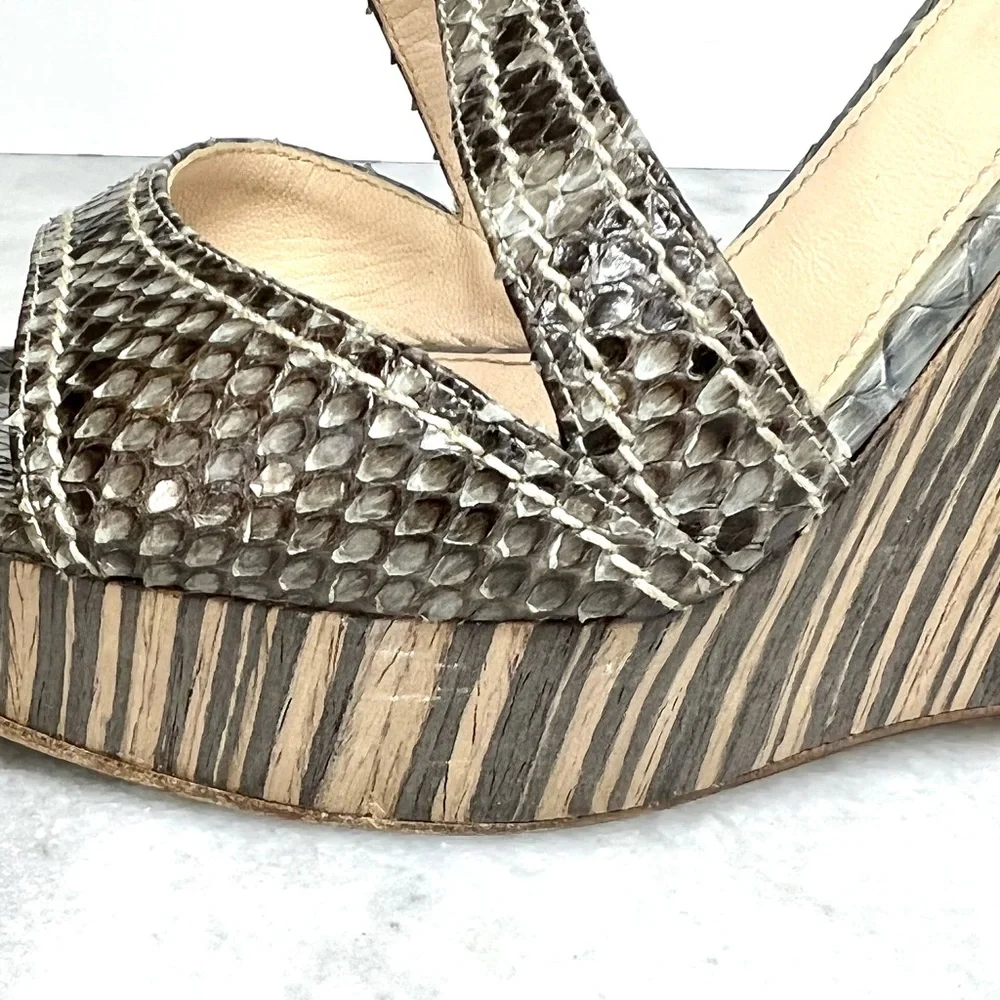 Prada Snakeskin Striped Wooden Heel Wedge Sandal - Picture 12 of 15
